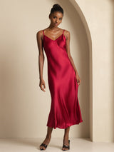 [Wine] SilkSilky Spaghetti Strap V Neck Dress 004