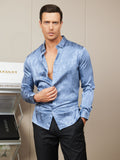 SilkSilky US Silk Blend Long Sleeve Collar Men's Shirt Blue 005