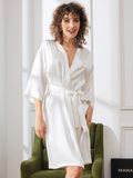 SilkSilky US Pure Silk Half Sleeve Womens Robe White 004