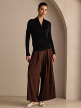 [Black] SilkSilky  Long Sleeve Wrap Women's Blouse 006