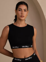 [Black] SilkSilky  Sleeveless Crew Neck Camisole Top 001