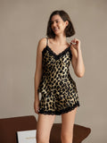 SilkSilky Pure Silk V Neck Camisole Set Leopard 006