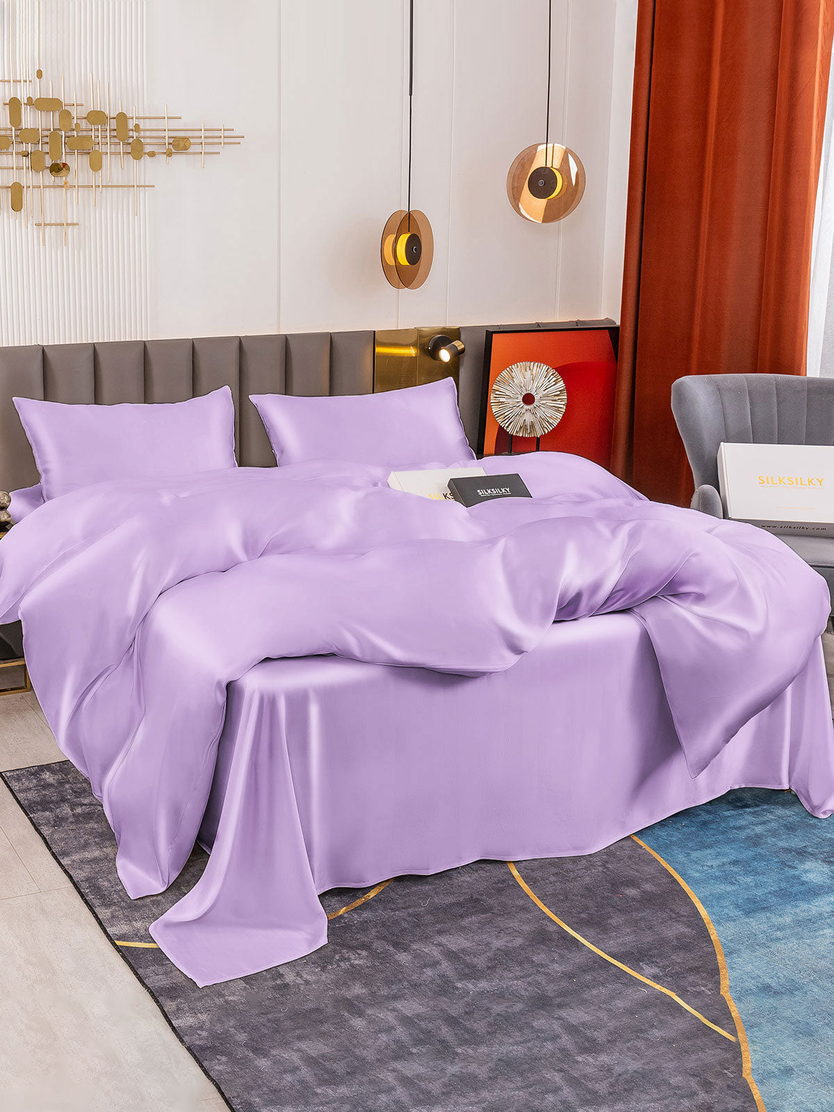 SilkSilky US 19Momme Pure Silk Bedding Set Lavender 005