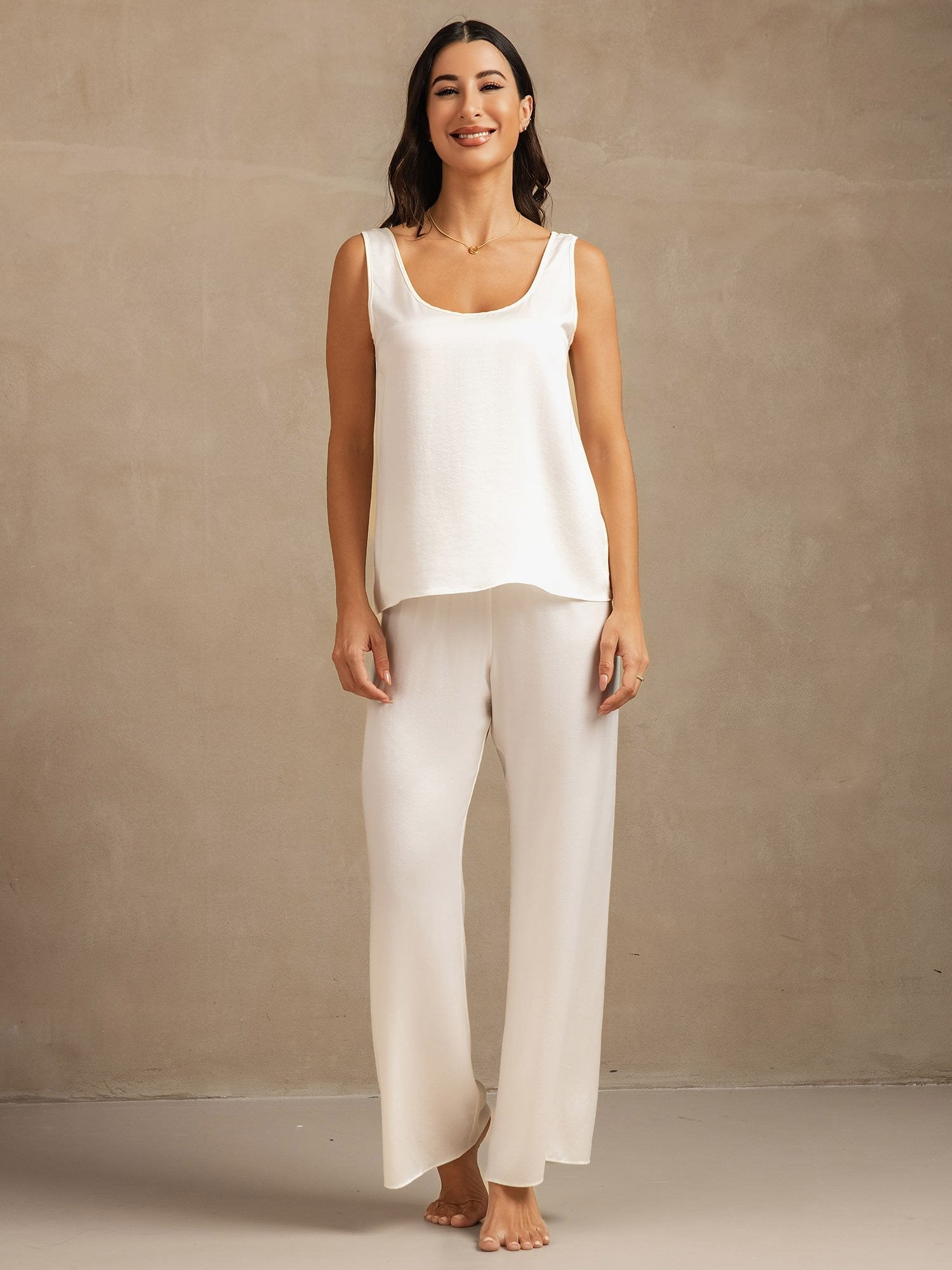 [White] SilkSilky  19Momme Silk Womens Pajamas 001,