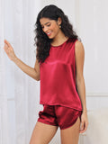 SilkSilky  Pure Silk Sleeveless Round Neck Women's Pajamas Wine 005