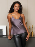 SilkSilky  Pure Silk Sleeveless V Neck Camisole Top PurpleGray 006