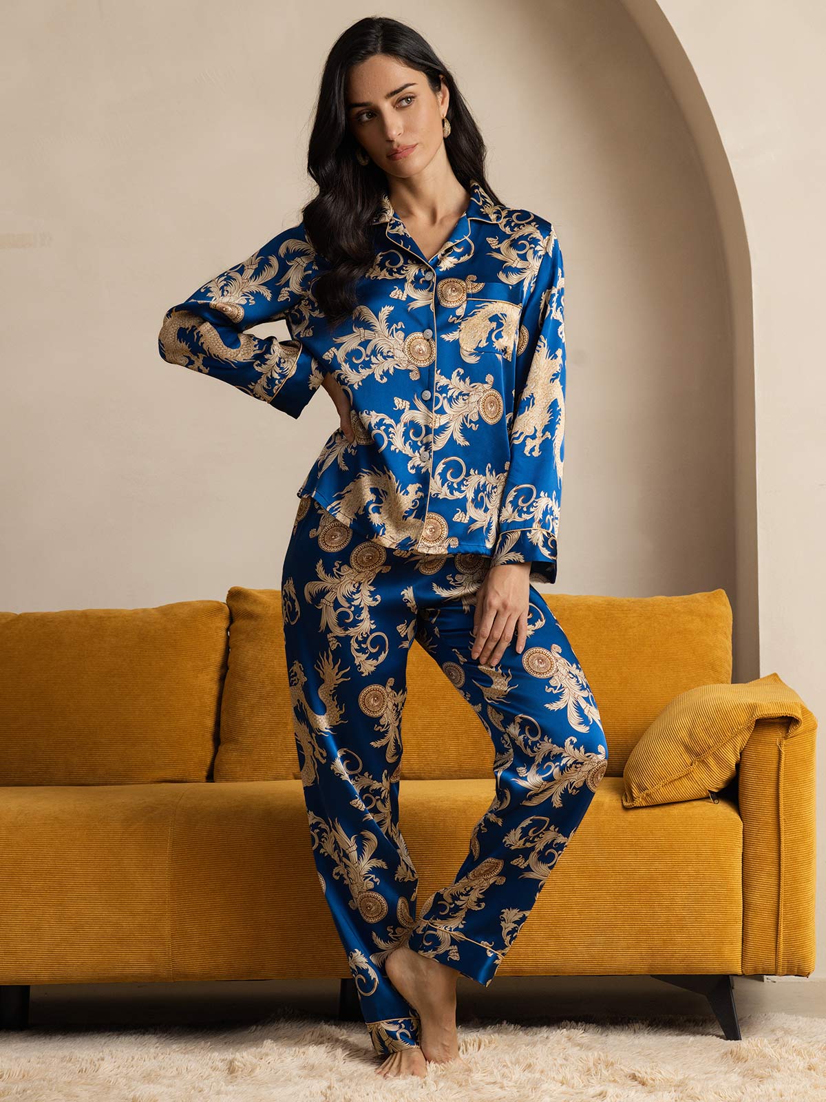 [Navy Dragon] SilkSilky  Pure Silk Womens Pajamas 006