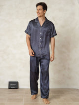[NavyGinkgo] SilkSilky Pure Silk Lapel Collar Men's Pajamas 005
