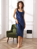 SilkSilky US Pure Silk Sleeveless Boat Neck Dress DarkBlue 005