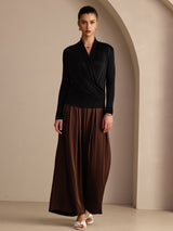 [Black] SilkSilky  Long Sleeve Wrap Women's Blouse 005