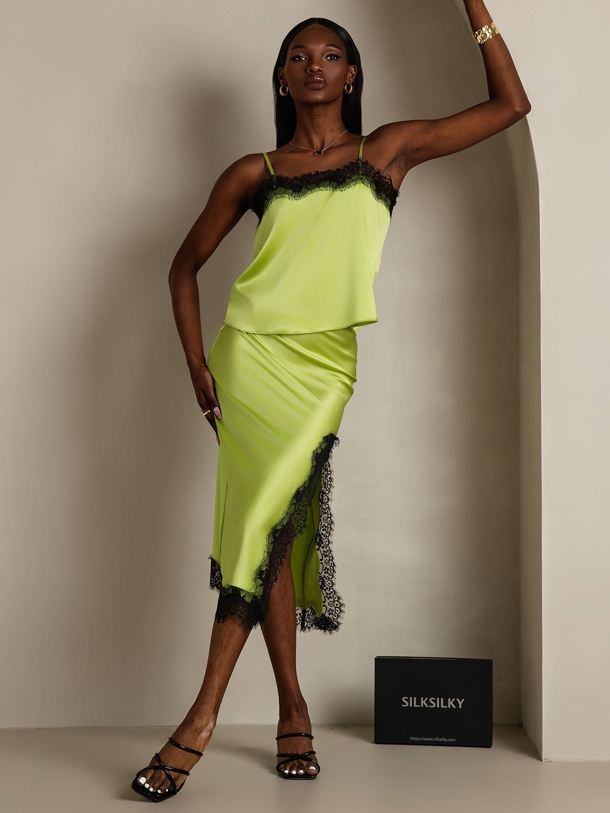 SilkSilky 19Momme Silk Camisole Set MintGreen 003
