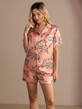 [Pink Cat] SilkSilky Short Sleeve Lapel Collar Women's Pajamas 005