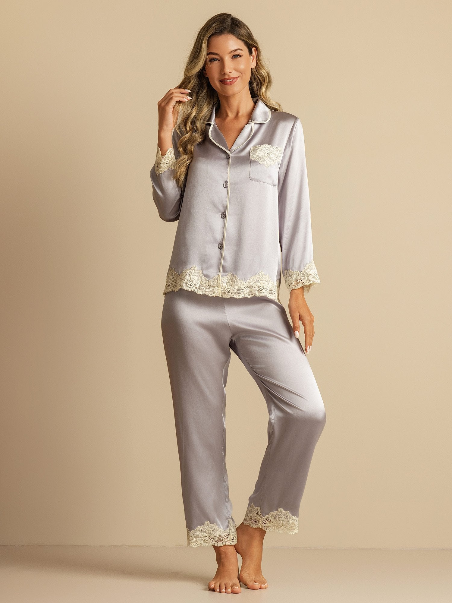 [Lavender] SilkSilky Pure Silk Womens Pajamas 003