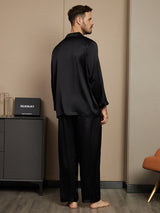 [Black] SilkSilky  Long Sleeve Notch Collar Men's Pajamas 002