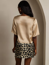 [Champagne] SilkSilky  Pure Silk Half Sleeve Scoop Neck Women's T-Shirt 002