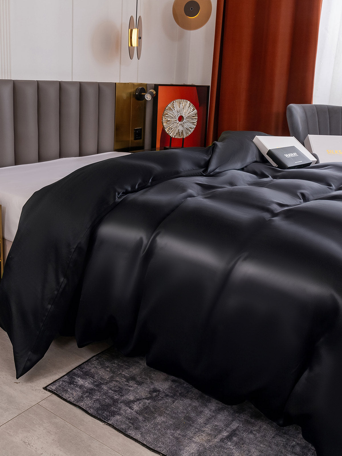 SilkSilky US 19Momme Pure Silk Duvet Cover Black 002