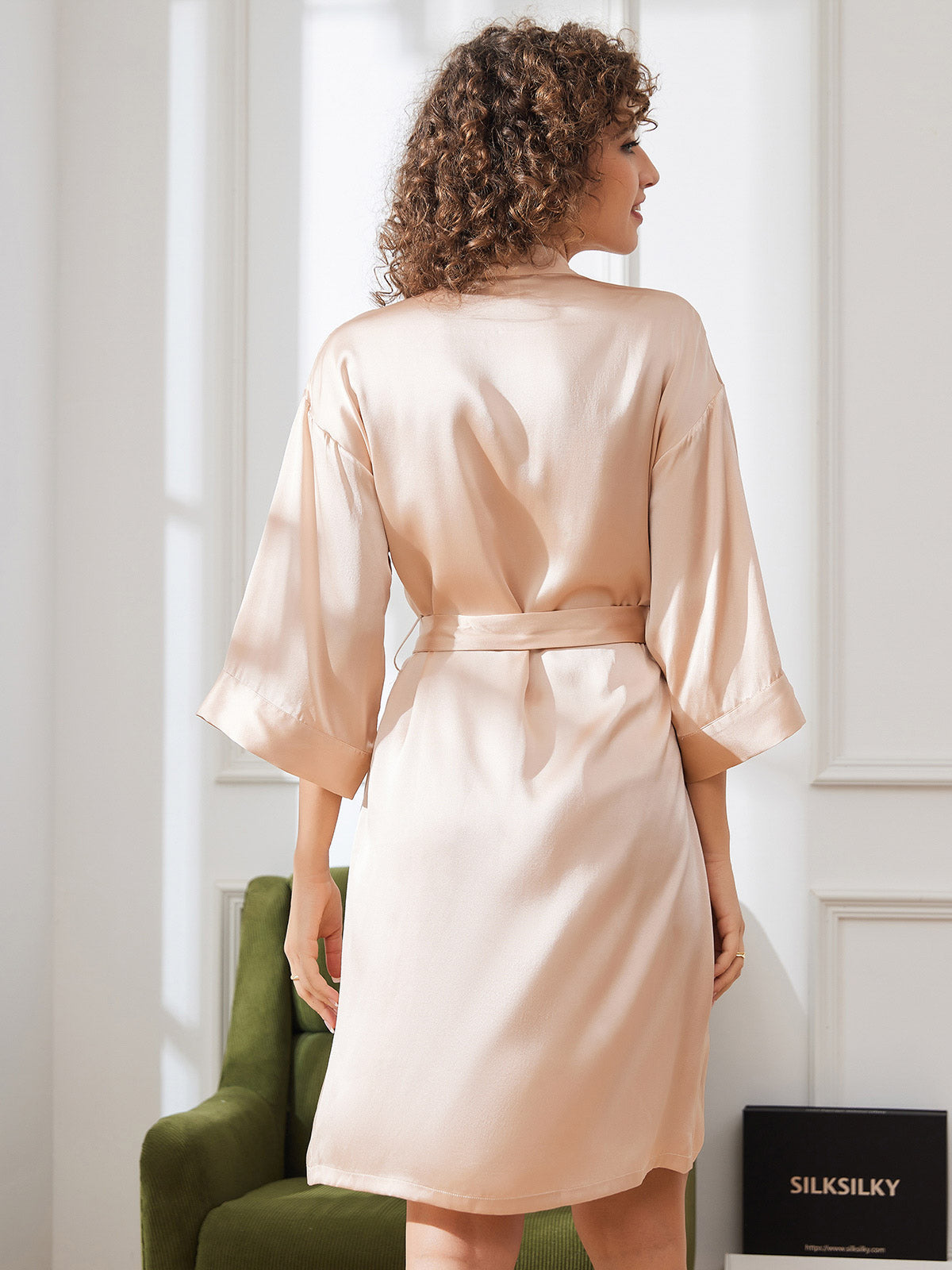 [Champagne] SilkSilky  Pure Silk 3/4 Sleeve Womens Robe 002