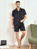 SilkSilky US Pure Silk Short Sleeve Mens Pajamas Black 005