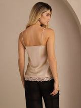[Champagne] SilkSilky Spaghetti Strap V Neck Camisole Top 002