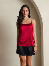 [Wine] SilkSilky  19Momme Stretch Silk Charmeuse Spaghetti Strap Scoop Neck Camisole Top 003