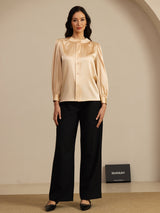 [Champagne] SilkSilky 19Momme Long Sleeve Round Neck Blouse 006