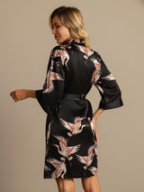 [Black] SilkSilky  19Momme 3/4 Sleeve Women's Robe 002