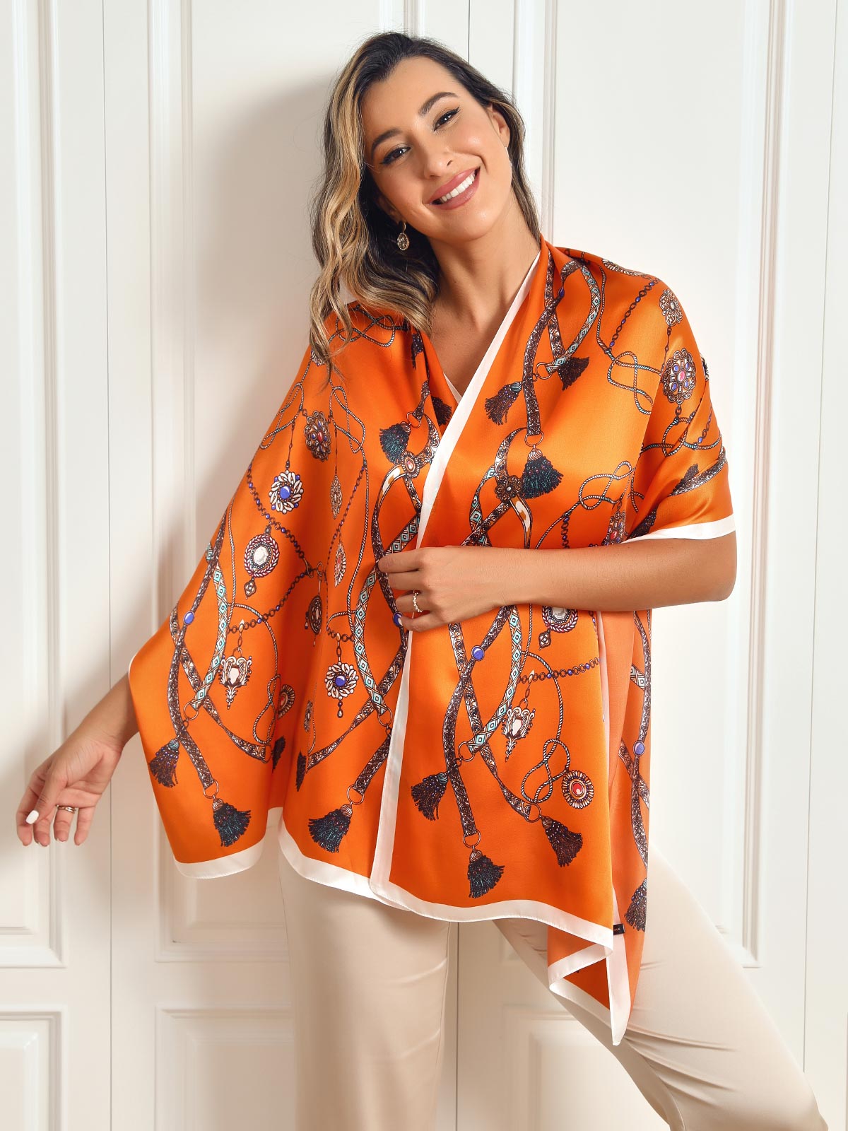 SilkSilky US Pure Silk Scarf Orange 002