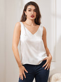 SilkSilky US Pure Silk Sleeveless V Neck Camisole Top White 003