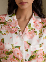 [White Peony] SilkSilky Short Sleeve Notch Collar Women's Pajamas 005
