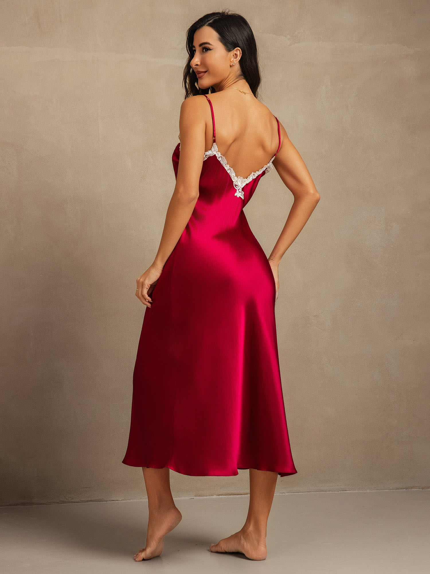 [Wine] SilkSilky  19Momme Pure Silk V Neck Dress 002
