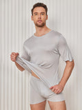 SilkSilky US Silk Knitted Short Sleeve V Neck Men's T Shirt LightGray 001