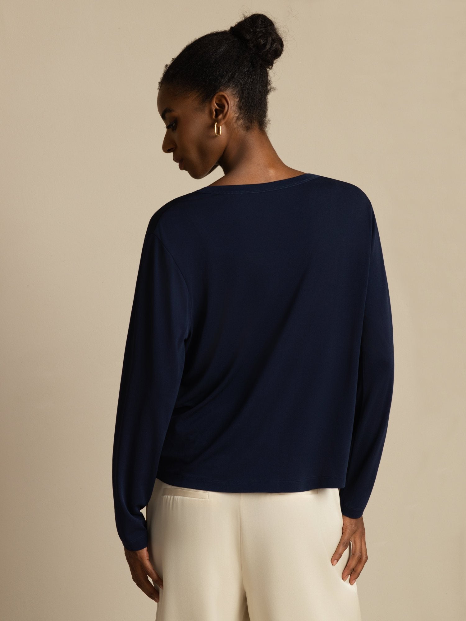 [DarkBlue] SilkSilky Silk Long Sleeve V Neck Women's Cardigan 002