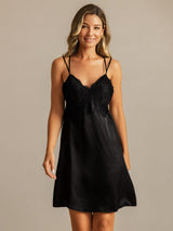 [Black] SilkSilky  Spaghetti Strap V Neck Nightgown 001