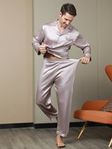 [Pale Mauve] SilkSilky  Long Sleeve Notch Collar Men's Pajamas 007