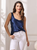 SilkSilky US Pure Silk Sleeveless U Neck Camisole Top DarkBlue 005