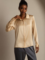 [Champagne] SilkSilky  19Momme Long Sleeve Lapel Collar Women's Shirt 004