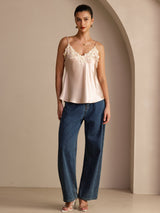 [Pink] SilkSilky Spaghetti Strap V Neck Camisole Top 006