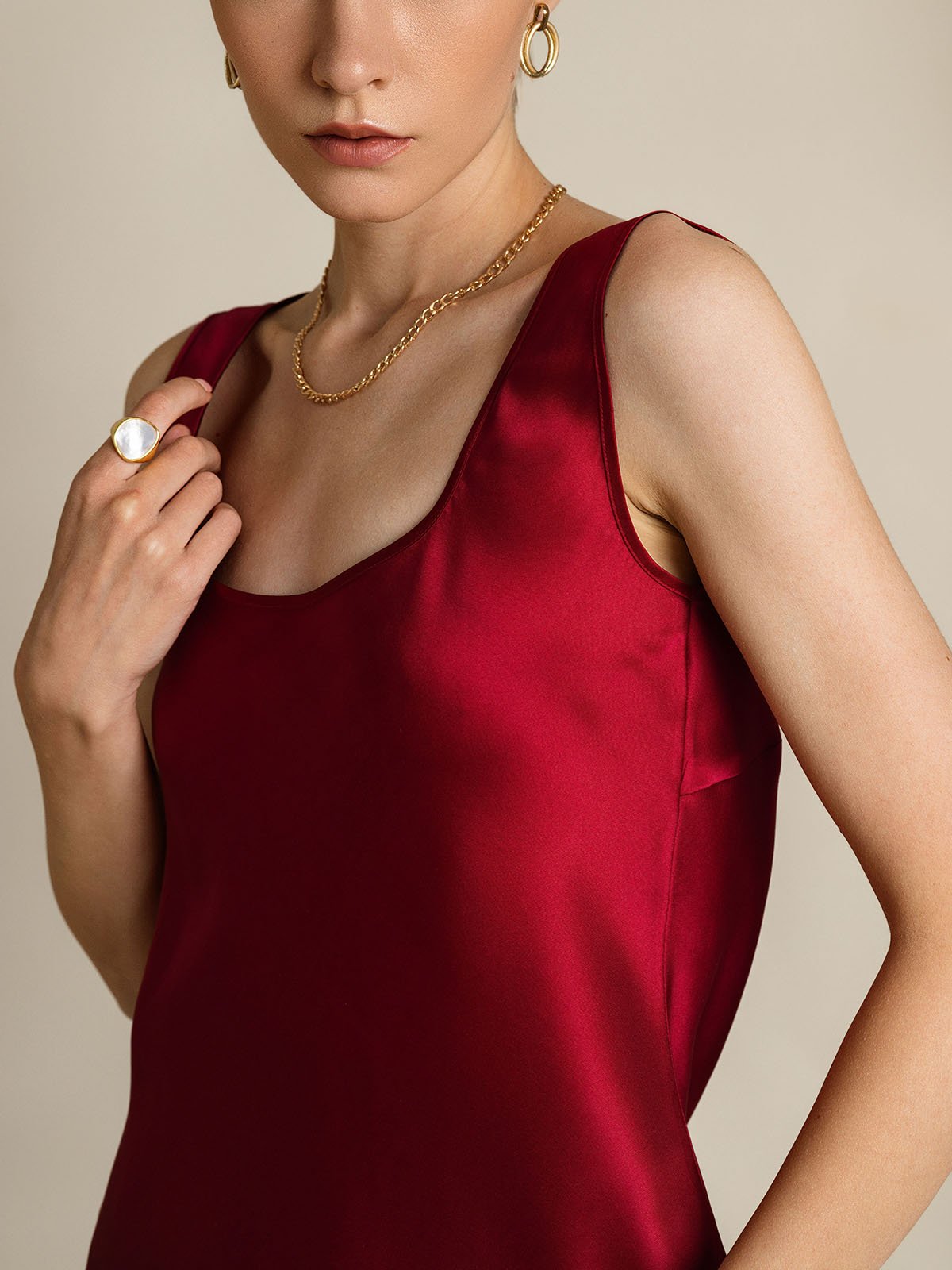 SilkSilky  19Momme Silk U Neck Camisole Top Wine 008