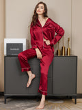 SilkSilky  Pure Silk Long Sleeve Lapel Women's Pajamas DarkRed 002