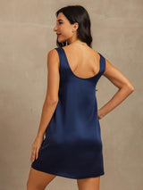 [Dark Blue] SilkSilky  19Momme Machine-Washable Silk Sleeveless Scoop Neck Nightgown 002