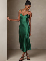 [Green] SilkSilky  Spaghetti Strap V Neck Dress 007