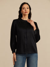 [Black] SilkSilky 19Momme Long Sleeve Round Neck Blouse 004