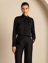 [Black] SilkSilky  Long Sleeve Tie Neck Blouse 005