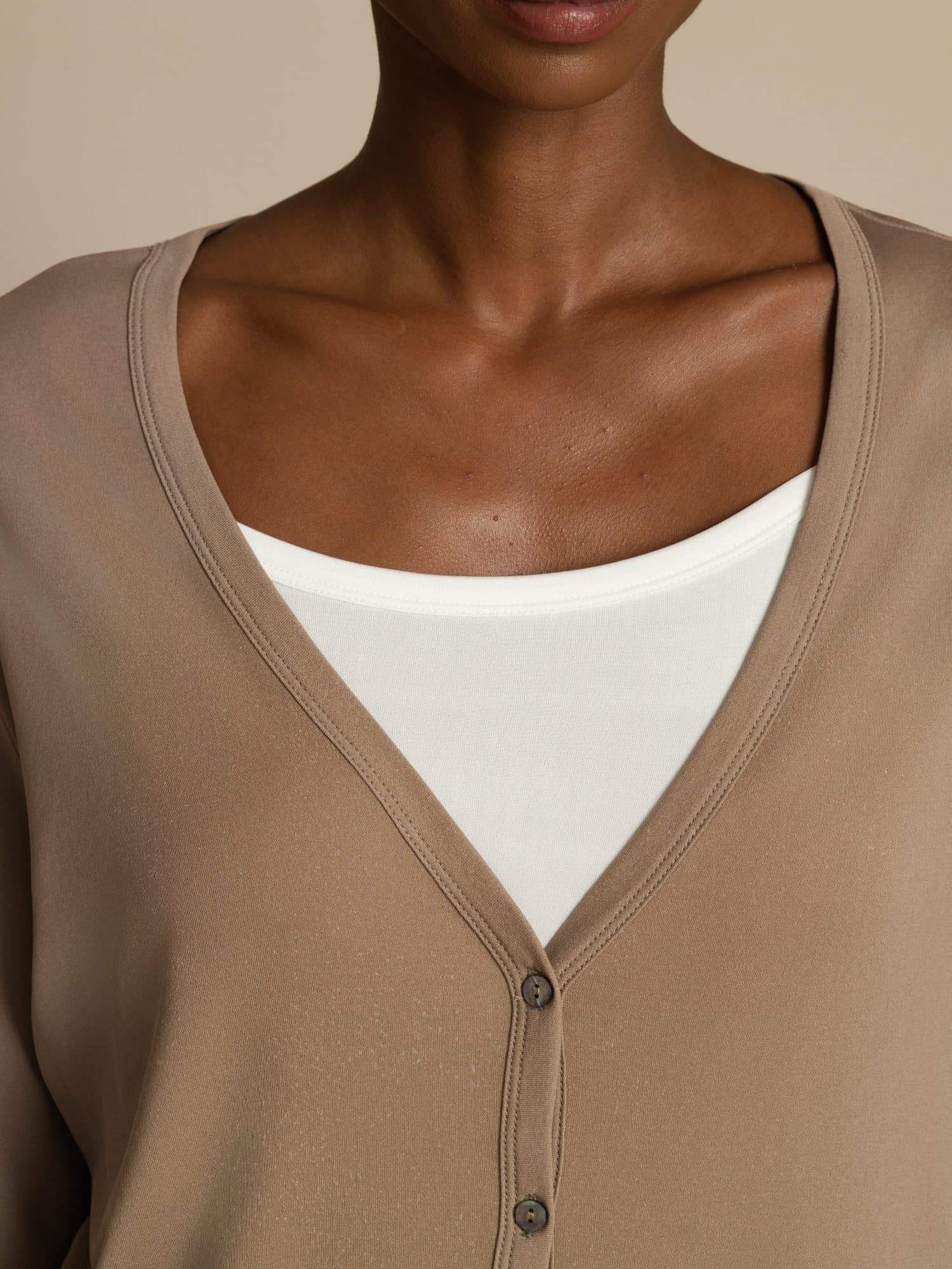 [Tan] SilkSilky Silk Long Sleeve V Neck Women's Cardigan 005