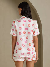 [White Lipstick] SilkSilky  Short Sleeve Notch Collar Women's Pajamas 002