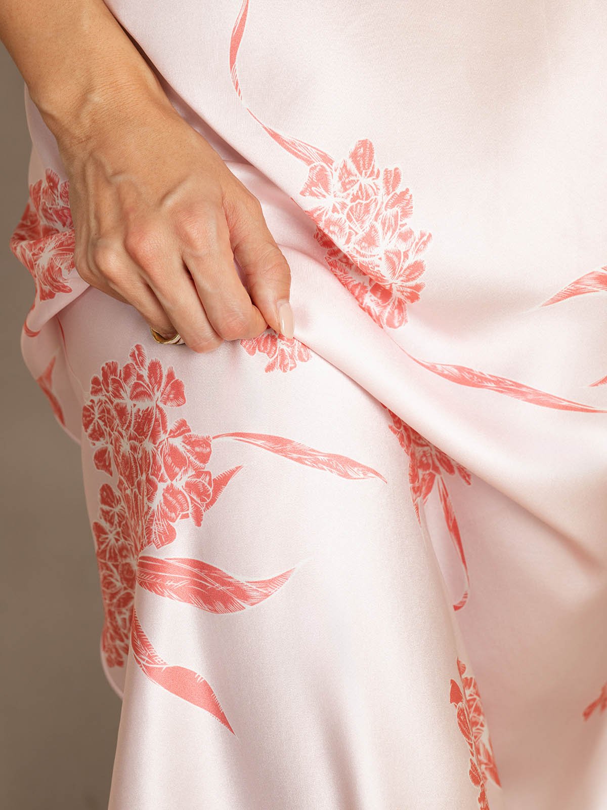 [Coral Floral] SilkSilky  19Momme Silk V Neck Dress 007