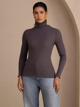 [Dark Gray] SilkSilky  Long Sleeve Turtle Neck Women's T-Shirt 001