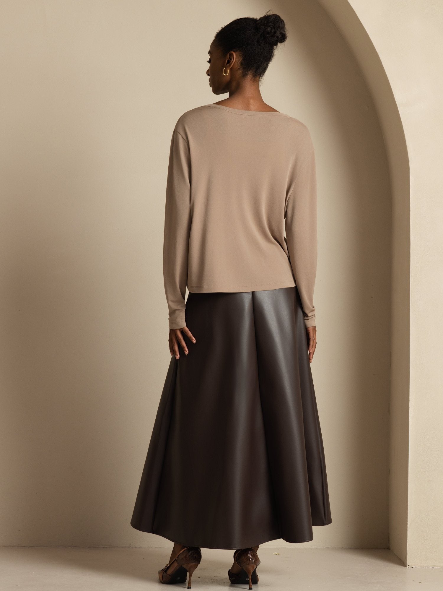 [Tan] SilkSilky Silk Long Sleeve V Neck Women's Cardigan 007