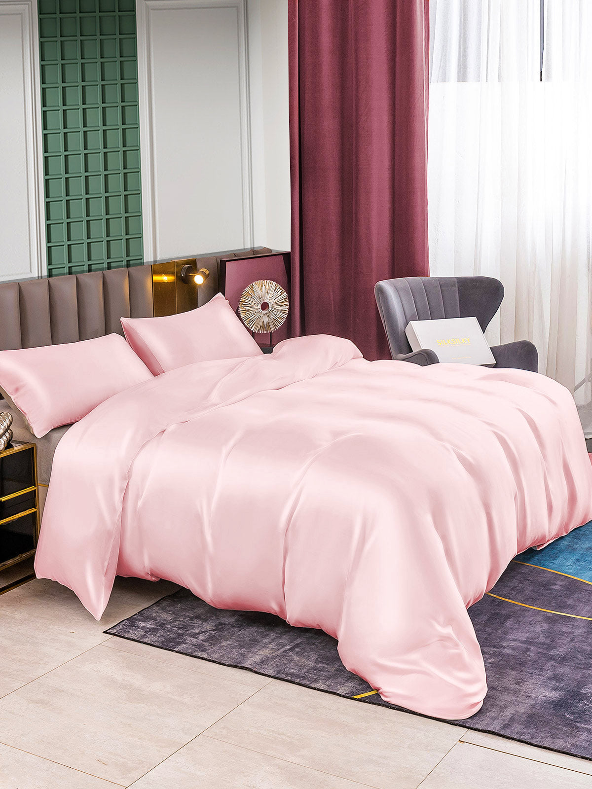 [Pink] SilkSilky  25Momme Pure Silk Bedding Set 004