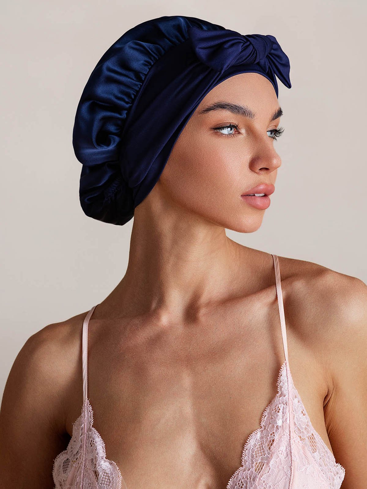 SilkSilky Pure Silk Sleep Cap DarkBlue 001